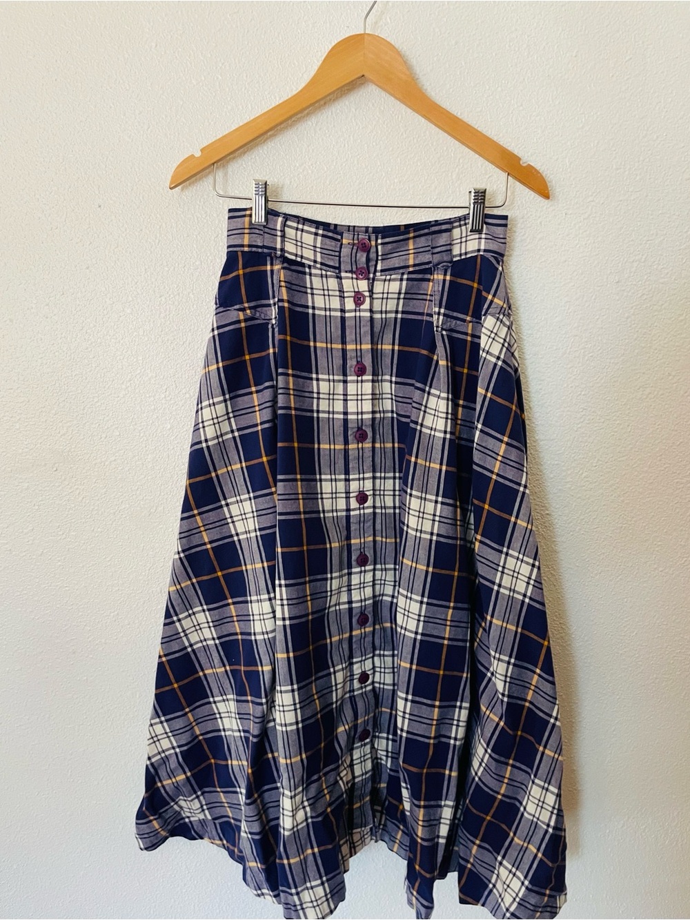 Vintage John Henry Plaid Button-Front Maxi Skirt Cotton Trad Pockets Size 2